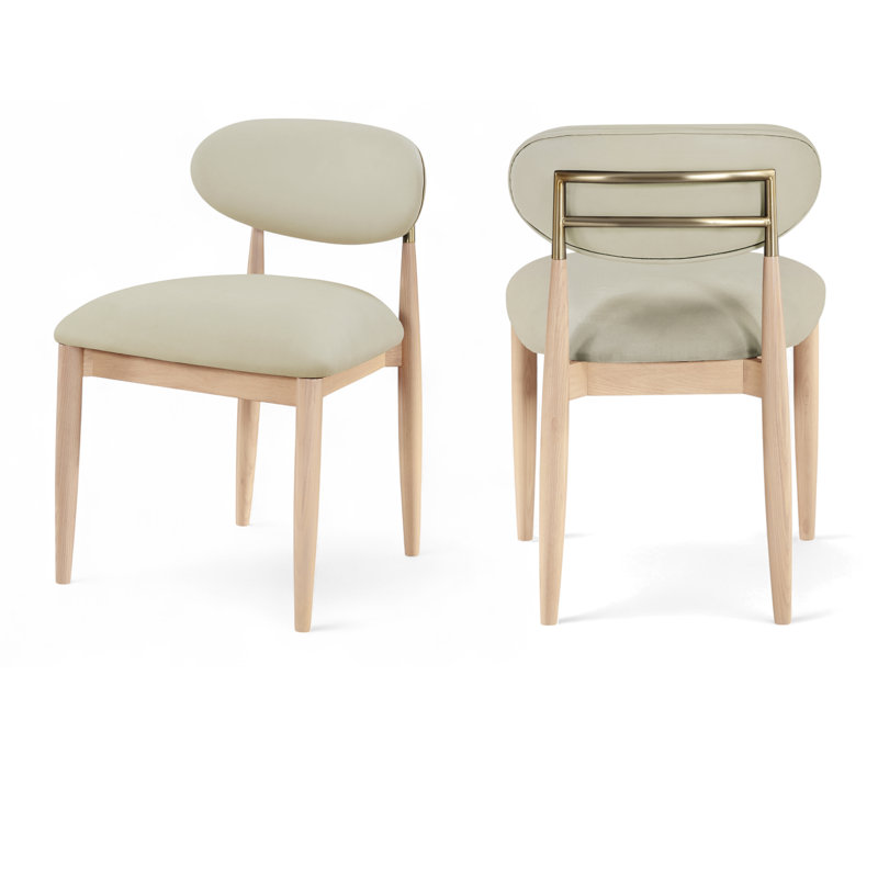Chaise d'appoint de salle à manger rembourrée en cuir Westerfeld Eligah Vegan, Brun, Stained Natural / Brushed Brass