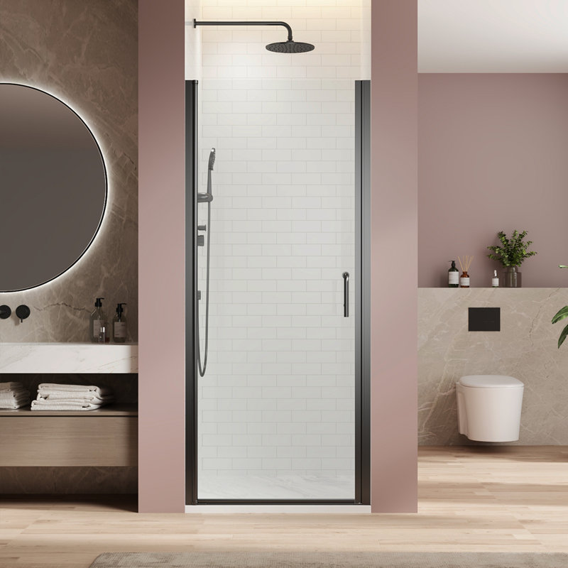 Pivot Swing Single Glass Panel Shower Door 30 In.W X 72 In.H,Adjustable 29.5-31 Inch Frameless Shower Door With 1/4 Inch Clear Tempered Glass,Matte Black Hardwares