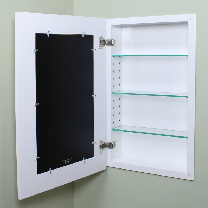 Pharmacie à porte en bois massif, H 24 po x l 14 po x P 3,75 po, Blanc