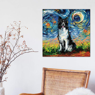 Border Collie Night II by Aja Trier - Wrapped Canvas Painting