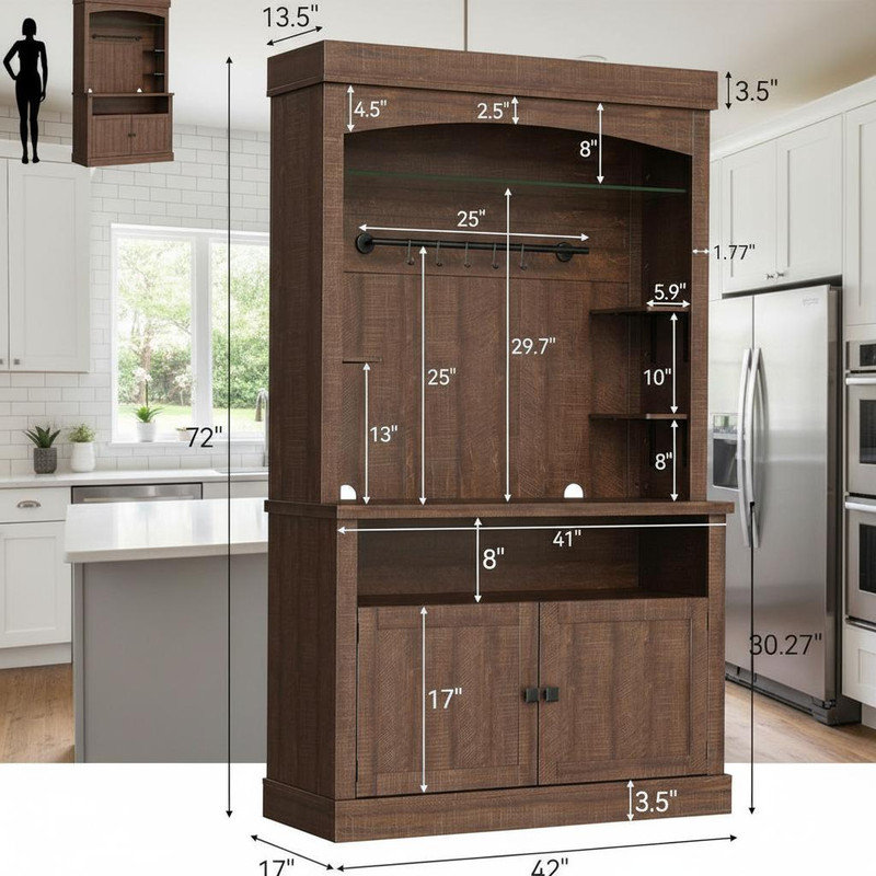 182.9cm Kitchen Pantry, Brown