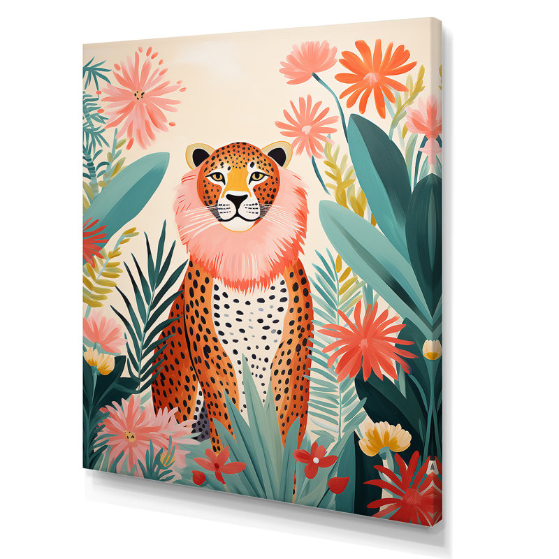 Large Pink and Green Leopard Canvas Print Wall Art