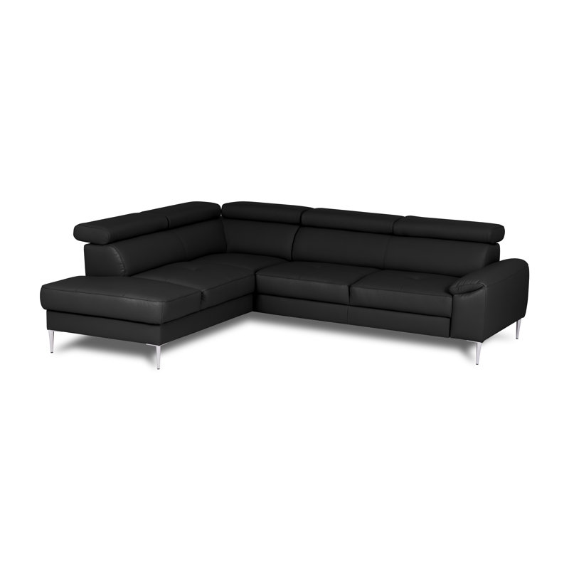 Camden Real Leather Corner Sofa with Pull-Out Bed, Storage & Adjustable Headrests, Left Hand Facing, Black