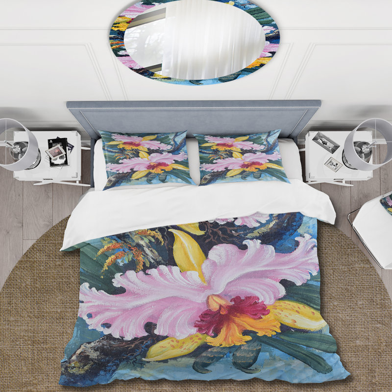 Vintage Forest Orchids I - Ensemble de housse de couette traditionnel - Microfibre de polyester