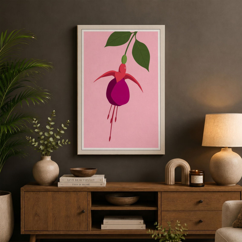 Fuchsia Bloom Botanical - Wrapped Canvas, 18x12 - 45.7 x 30.5 cm, Teal Border