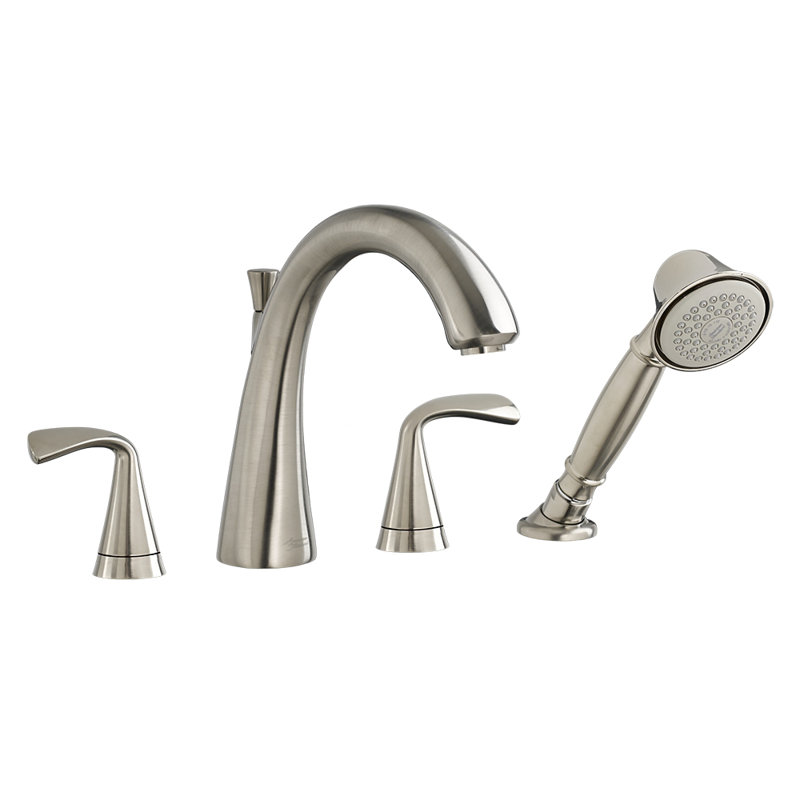 Garniture de robinet de baignoire romaine à fixation sur plateau à poignées doubles avec inverseur et douche à main Fluent
