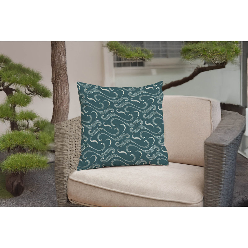 Coussin décoratif océan, Turquoise poussiéreux géométrique, Carré 16 po