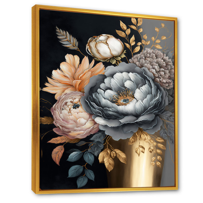 «Blue Blooming Bouquet II», impression sur toile, H 40 po x l 30 po x P 1,5 po, Cadre flottant doré