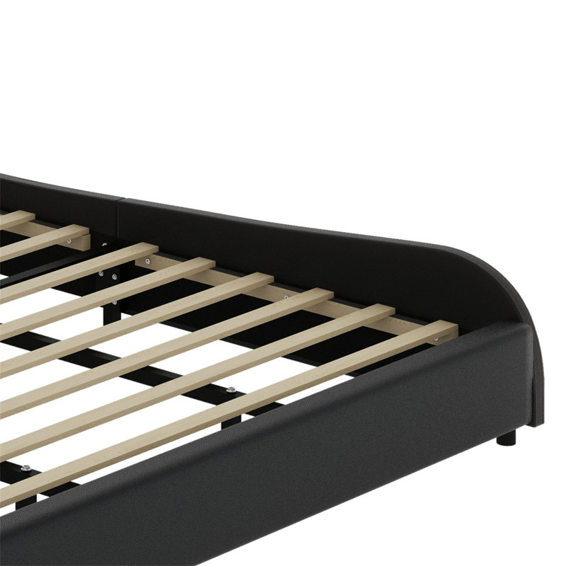Lit plateforme tapissier luxueux en similicuir avec tête de lit épaisse, haut-parleurs Bluetooth et lumière DEL RVB, Noir