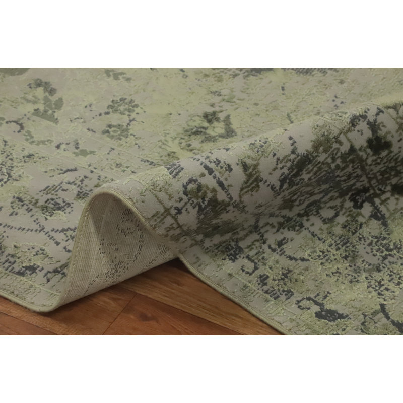 Tapis vert sauge à motif floral 5 x 7