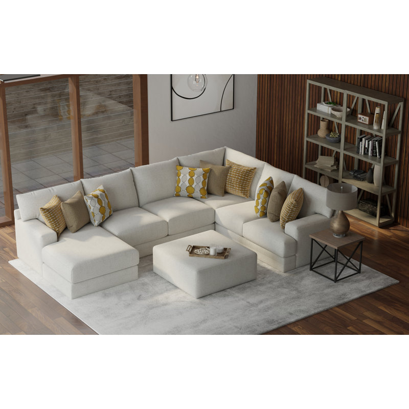 Canapé modulaire 3 pièces Aguilar avec sièges confortables, 9 coussins décoratifs inclus et 1 repose-pieds 46 po inclus