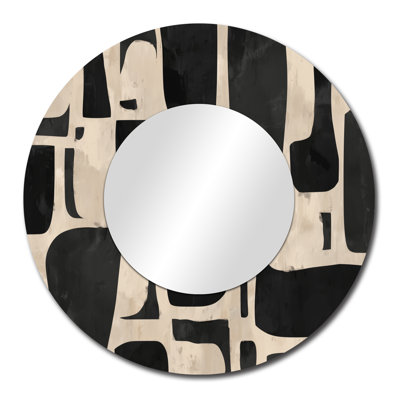 Beige et noir bohème mosaïque tons de terre - miroir décoratif rond moderne, impression métallique