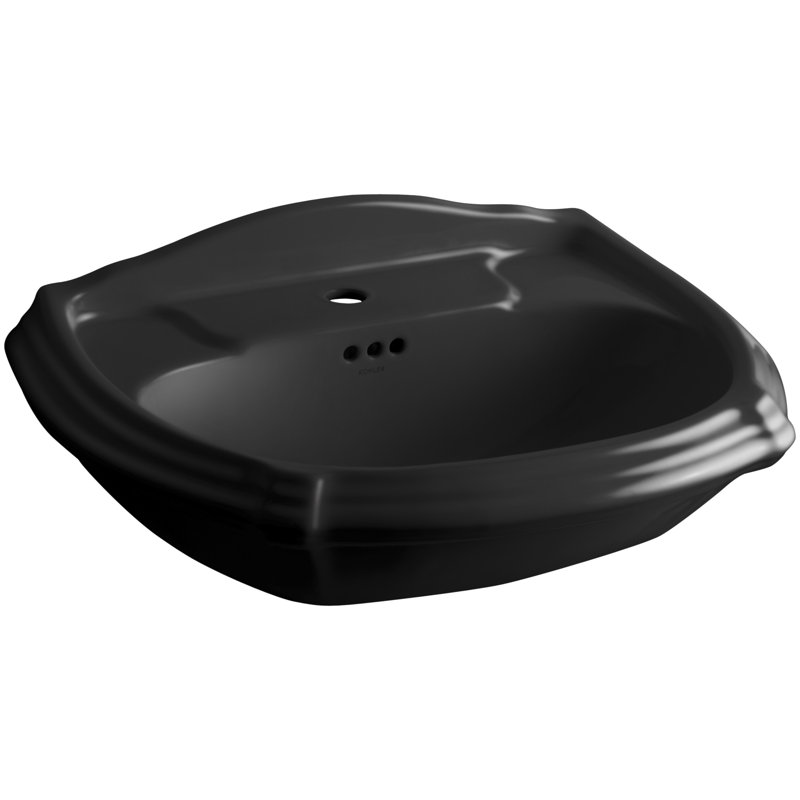 Portrait® Vitreous China U-Shaped Pedestal Bathroom Sink, Black Black, Single Hole Faucet