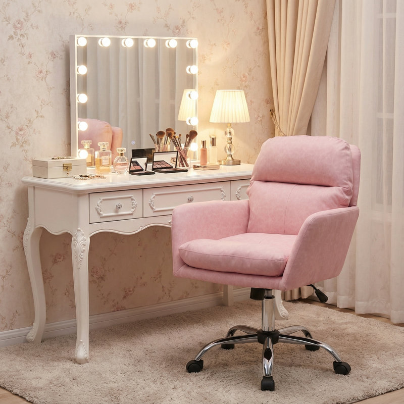 Chaise de bureau pivotante en similicuir, Light Pink