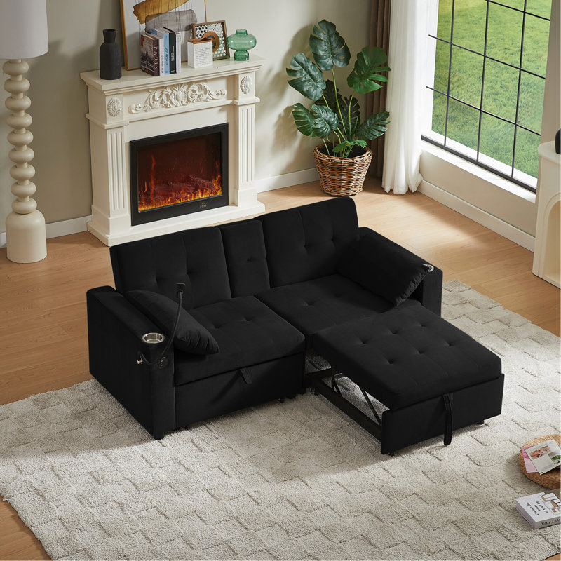 Black Fabric Sleeper Sofa Bed
