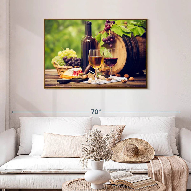 Vin et charcuteries, Cadre flottant doré, 43 po x 29 po