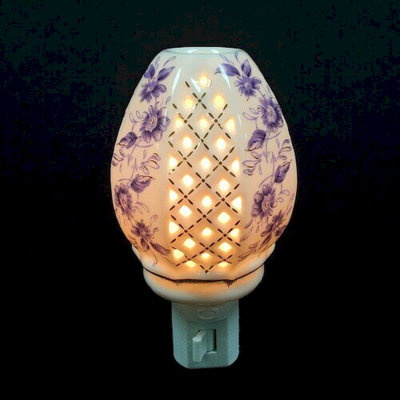 Naleah fleurs bleues sur veilleuse ovale
