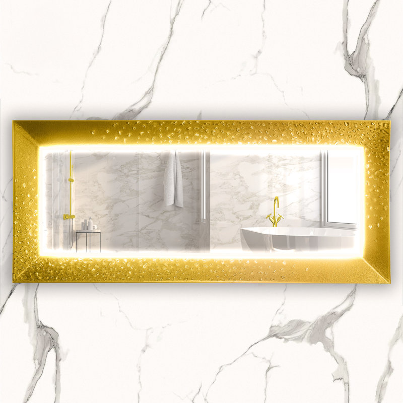 Miroir de salle de bain Glam, 66,1 po x 28,7 po, Or