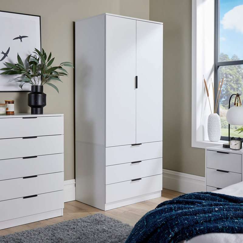 Phoenix 2 Door 3 Drawer Hanging Rail Bedroom Storage Wardrobe, White