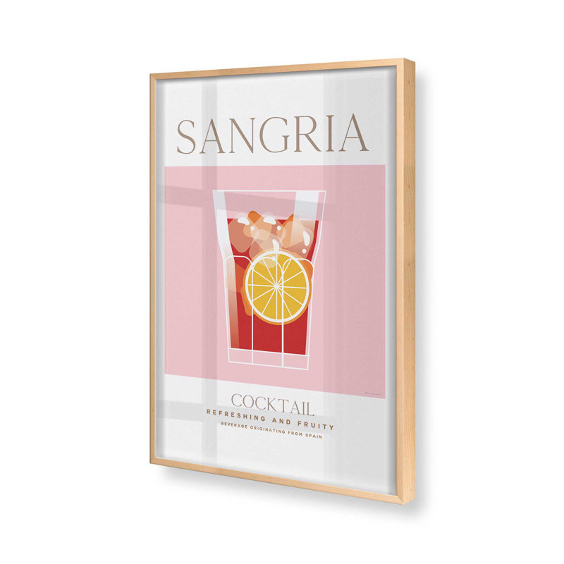 Sangria Cocktail, reproduction d'affiche, H 15 po x l 12 po, Érable brut