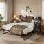 Twin Daybed with Pop Up Trundle, Storage Headboard and Charging Station, Strong Support, Walnut-384022600