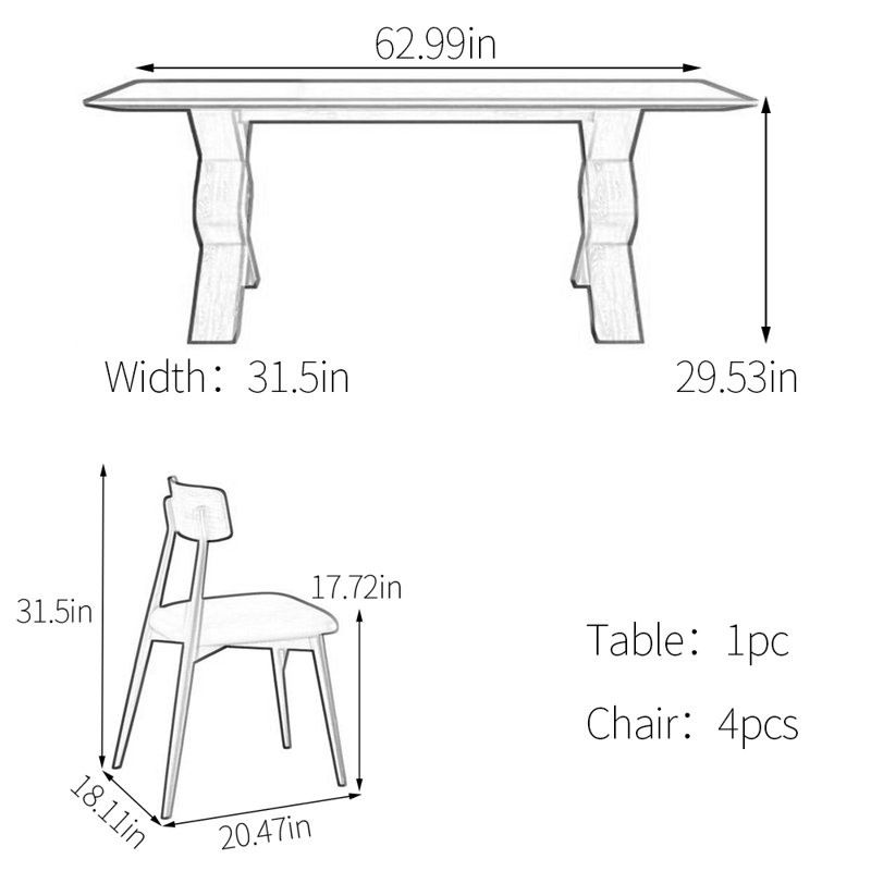 Sintered stone ash dining table set, 29.53"H x 62.99"L x 31.5"W