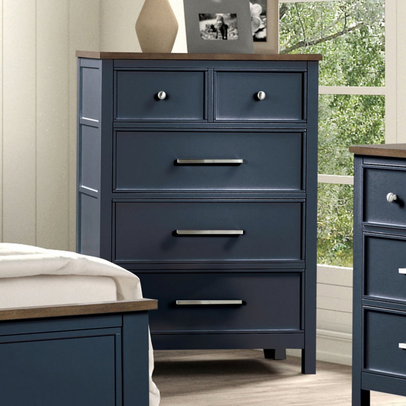 Commode en bois de style campagnard avec tiroirs, Bleu / brun foncé