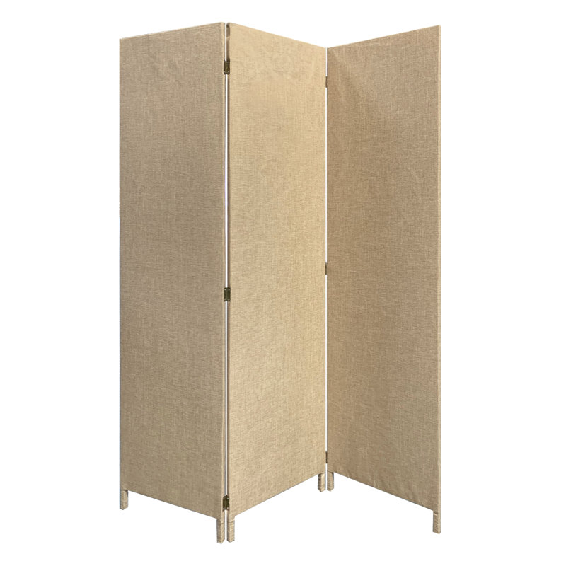 Delaporte 47'' W x 71'' H 3 - Panel Solid Wood Folding Room Divider, Beige
