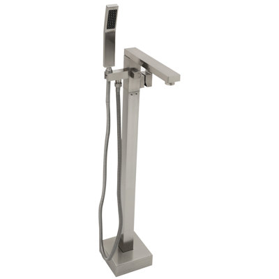 Floor Mounted Tub Filler Faucet Brushed Nickel, Solid Brass, Precision Water Control Valves, 360 + 90 Spout Rotation, - Clog Nozzle Nickel With Hand Shower, Smooth Dual Temperature Regulation,