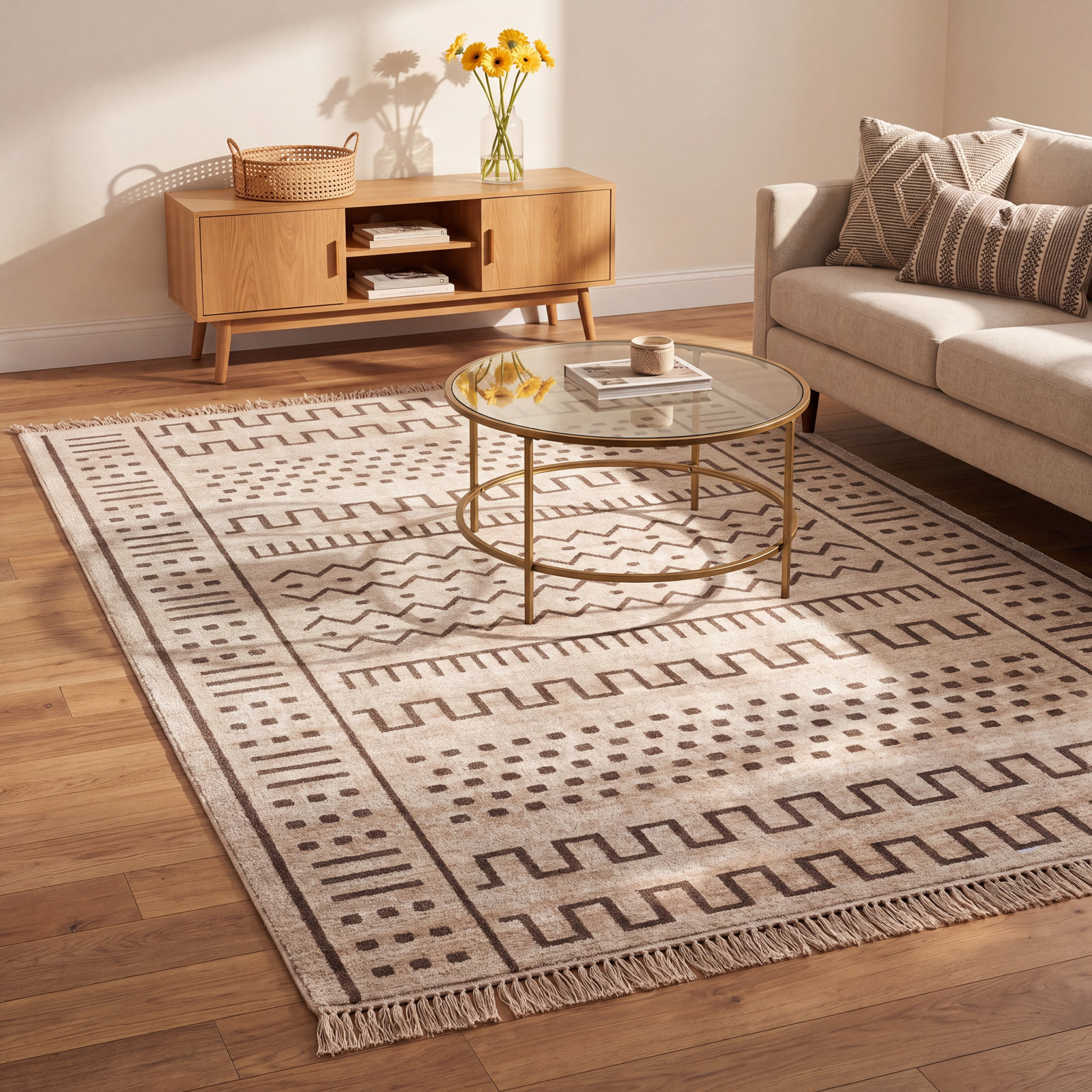 Beige Moroccan Outdoor Rug, Rectangle 4' x 6'3"