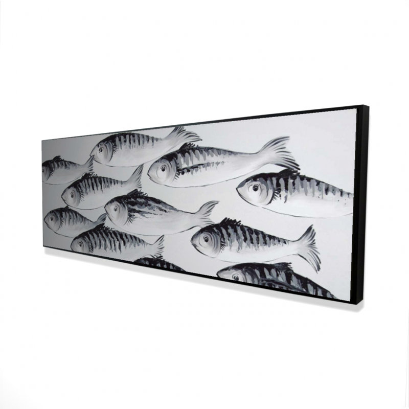 Toile blanche pour chambre à coucher - Banc de poissons gris | Décoration intérieure