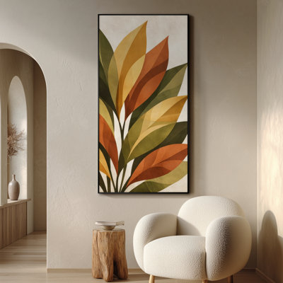 Extra Large Wall Art Fabric Print - Autumn Tone Layered Leaf Composition Contemporary Nature Style for Living Room or Bedroom - "Frame Assembly Required (Unfinished Frame)"