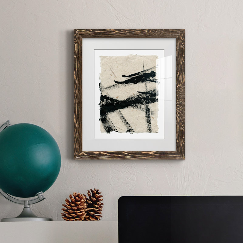 Lignes croisées II - peinture encadrée, Papier, cadre noyer, H 20 po x l 17 po x P 1,5 po