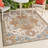 Bijan Traditional Vintage Medallion Reversible Machine-Washable Terra/Blue/Cream Indoor/Outdoor Rug-610799938