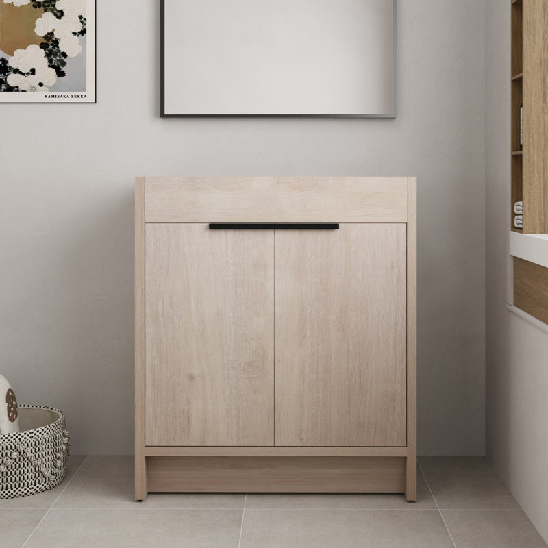 Base de meuble-lavabo autoportant 30 po avec 2 portes et 1 tablette réglable, Beige