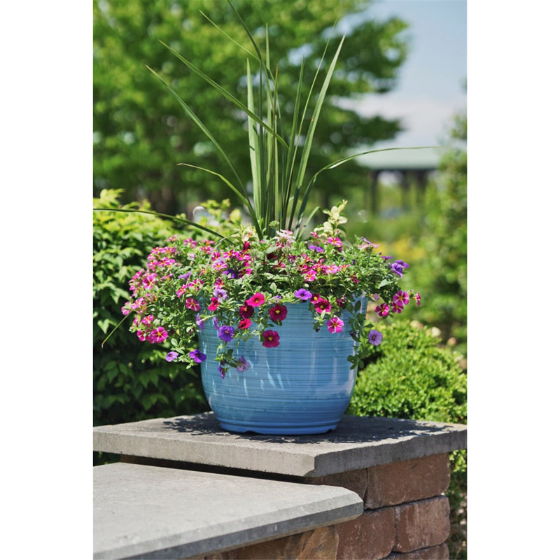 Maisonette Round Pot Planter with Drainage Holes, Bright Blue