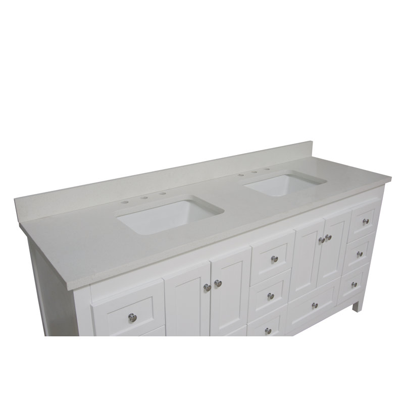 Edber 72'' Double Bathroom Vanity with Top, White, Quartz