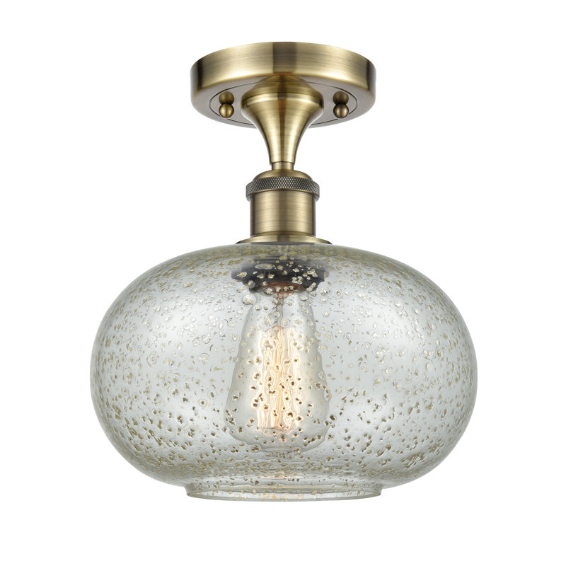 Plafonnier semi-encastré à simple sphère 9,5 po 1 lumières Bethlehem, Blanc et chrome poli, Mica, Ampoule non incluse