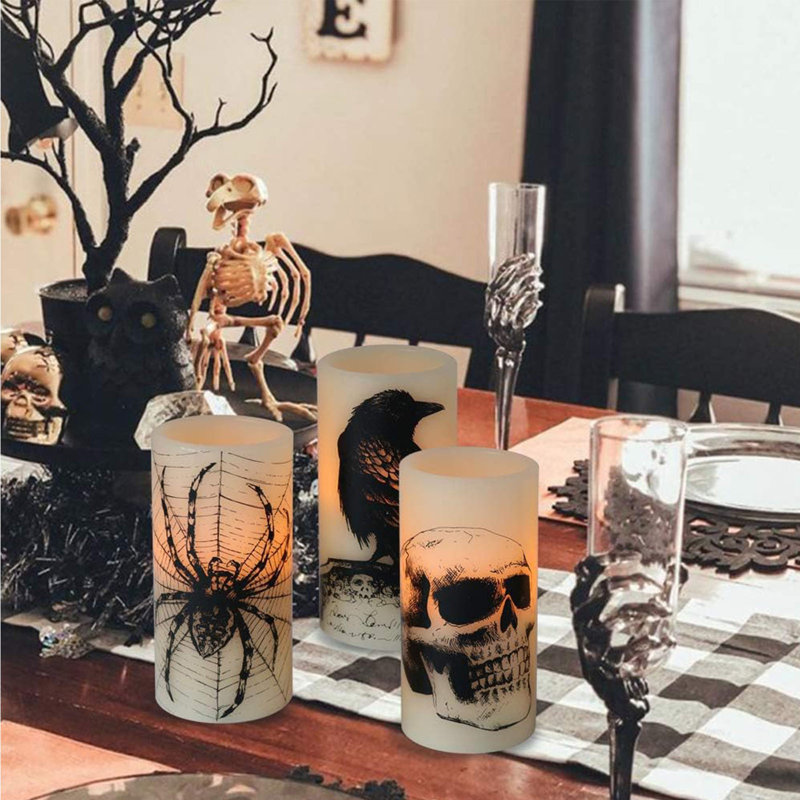 Halloween Flickering Candles Flameless Battery Operated(Pack of 3, D3 x H6)