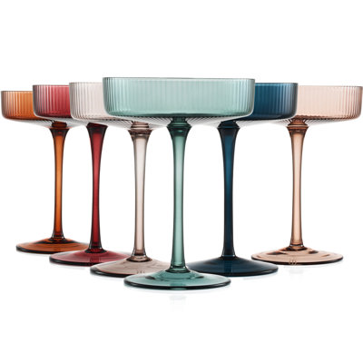 Ensemble de verres à coupes art déco vintage coupés côtelés Martini, champagne et cocktail 7 oz | Ensemble de 6