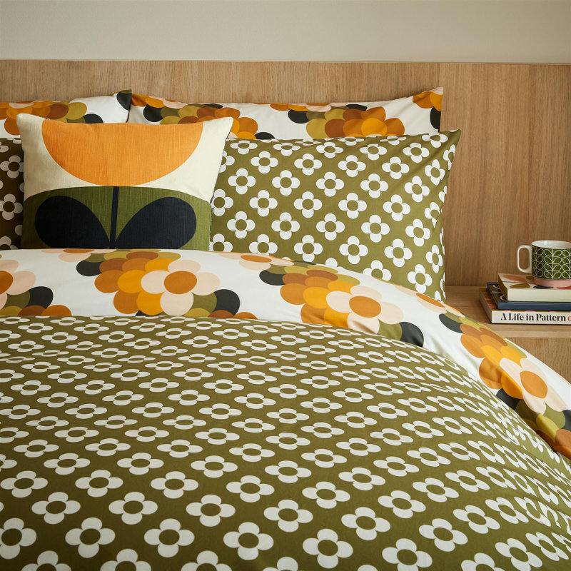 Orla Kiely Retro Flower Stripe Multi Duvet Cover Set Retro Themed Super King Bedding Set