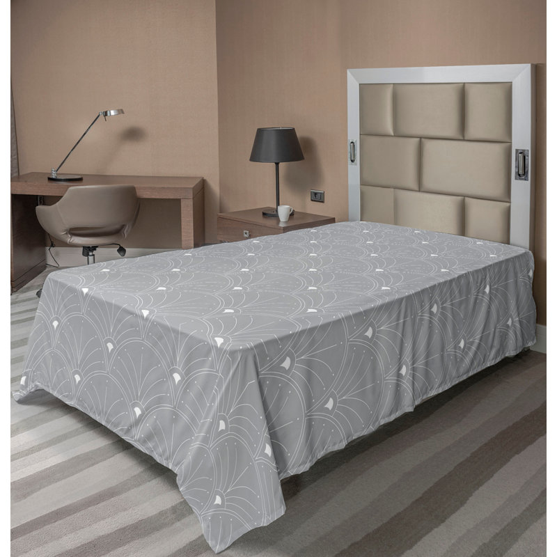 Polyester Floral Flat Sheet, Twin Flat Sheet, Gray/White