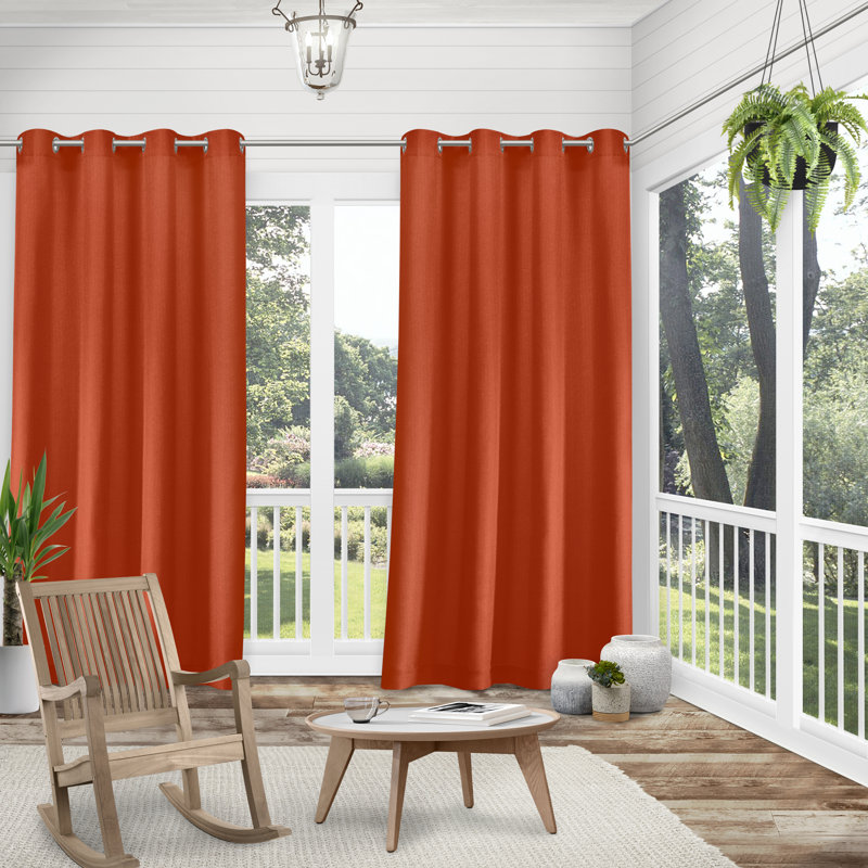 Biscayne Indoor/Outdoor Two Tone Textured Grommet Top Curtain Panel Pair, 54" W x 96" L, Mecca Orange