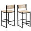 2 tabourets de cuisine avec structure en métal et siège en corde de papier tissé, conception moderne pour tout endroit, jusqu'à 220 lb, l 15,38 po x H 35,75 po partout