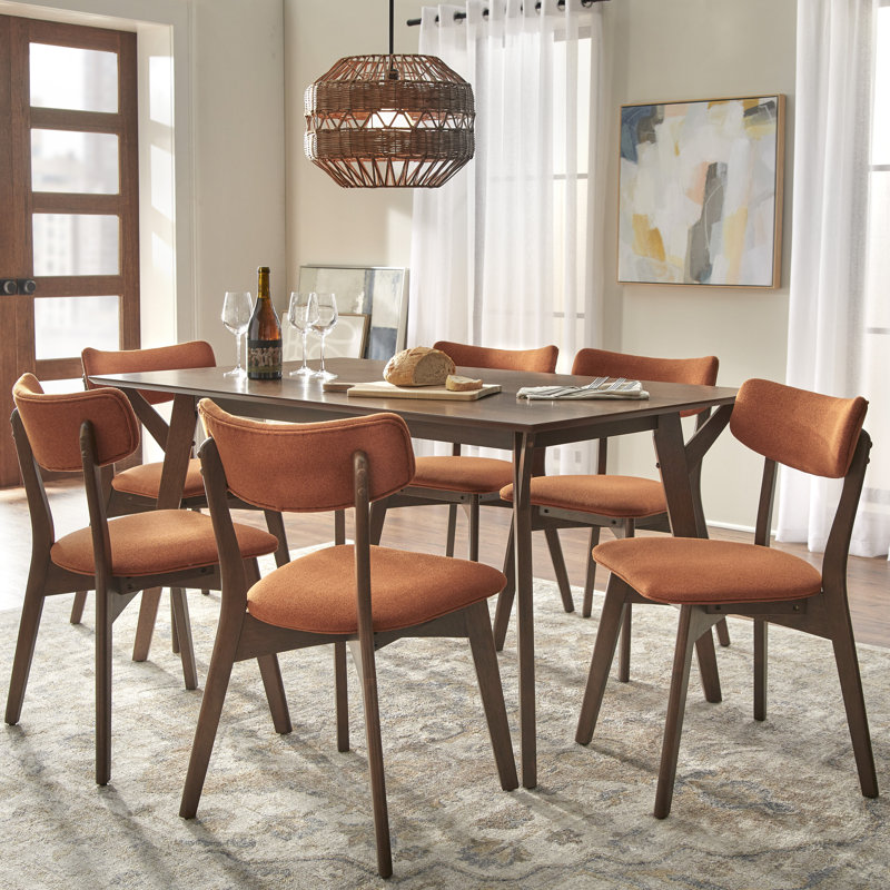 Ensemble de salle à manger Colella, 7 pièces : table, 6 chaises, Orange