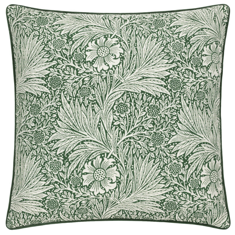 Marigold Floral Square Throw Pillow Cover, Green
