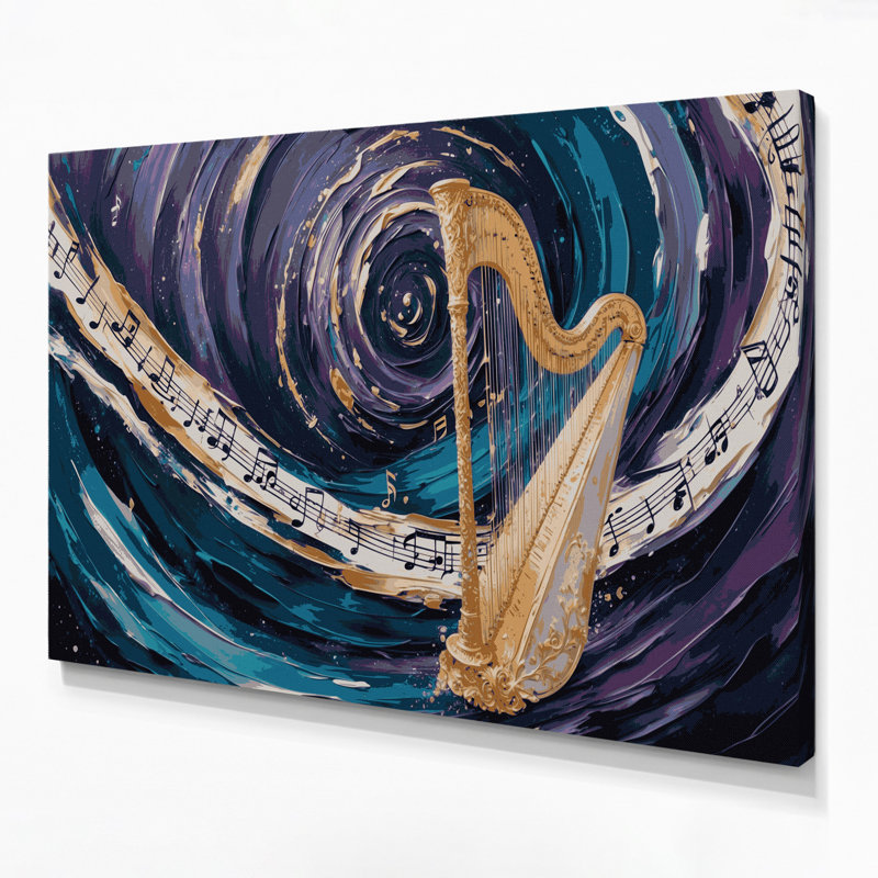 Music Harp Grey Canvas Wall Art, 20" H x 24" W
