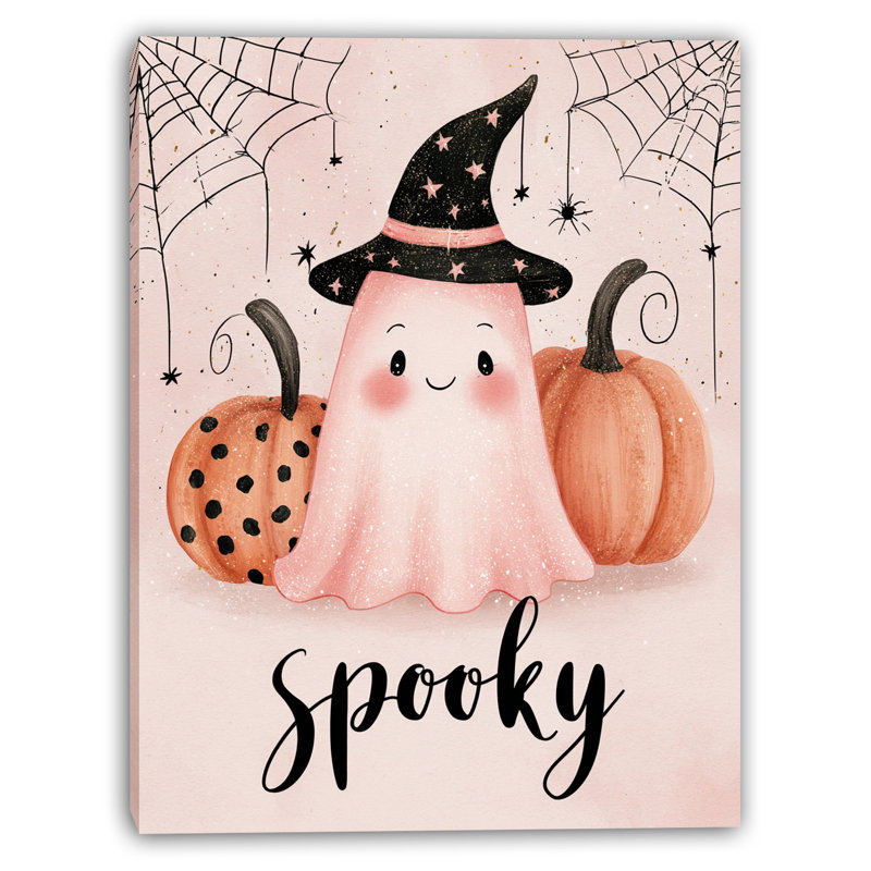 «Spooky Ghost», art mural sur toile rose, H 16 po x l 12 po