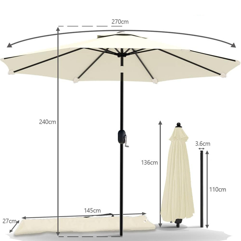 Alexine 270cm Tilt Market Parasol, Beige