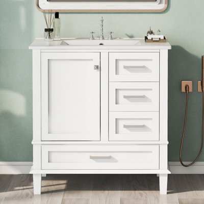 Meuble-lavabo simple 30 po avec plateau en bois manufacturé Trevarious